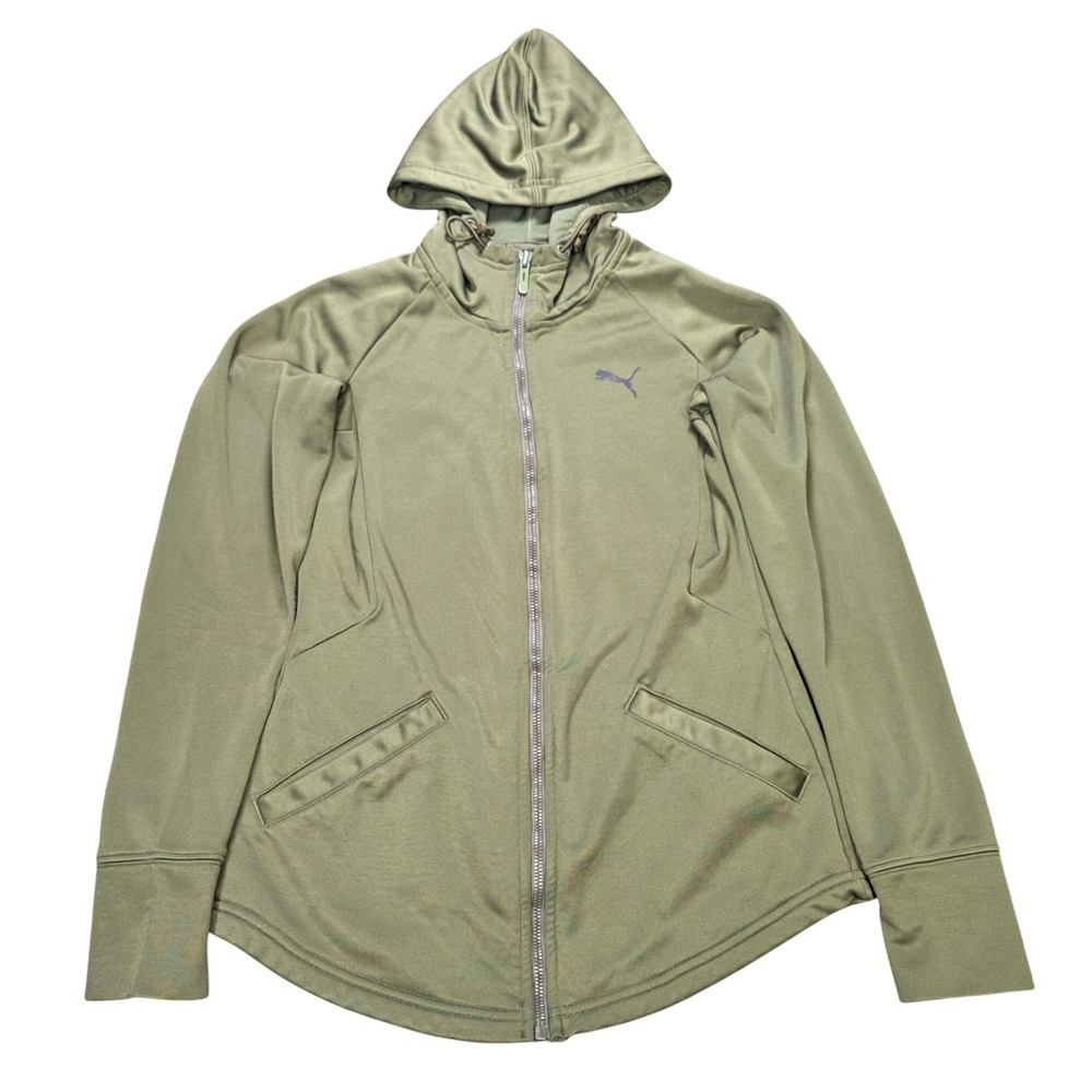 PUMA Full Zip Fleece Hoodie Jacket Women's Size S Olive Green Pockets warmCELL